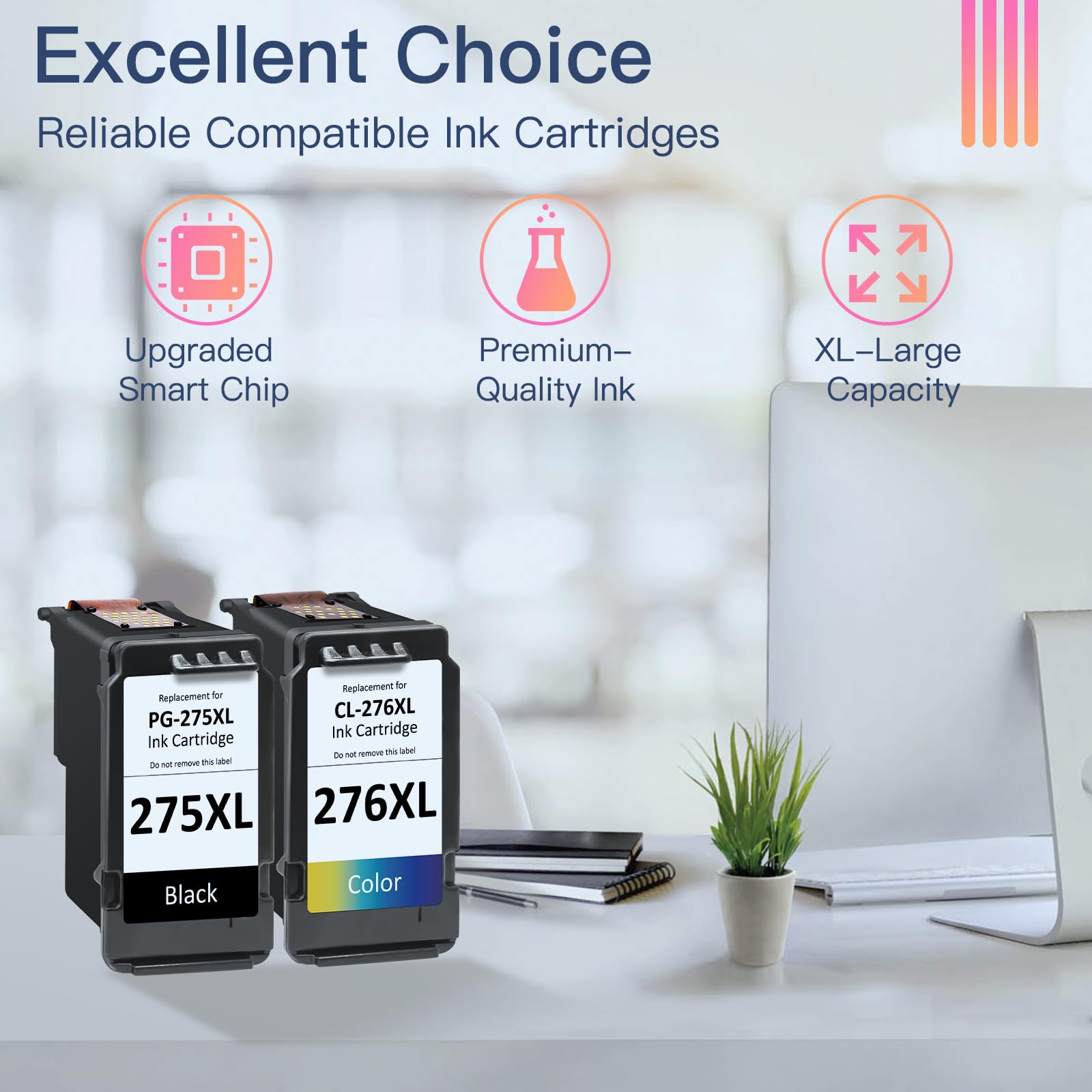 PG-275XL CL-276XL Compatible for Canon 275 and 276 Ink Cartridges Combo Pack PG 275 CL 276 XL Work for Canon Pixma TR4720 TS3720 TS3522 TS3520 TS3722 TS3500 TR4722 TR4723 TR4700 Printer