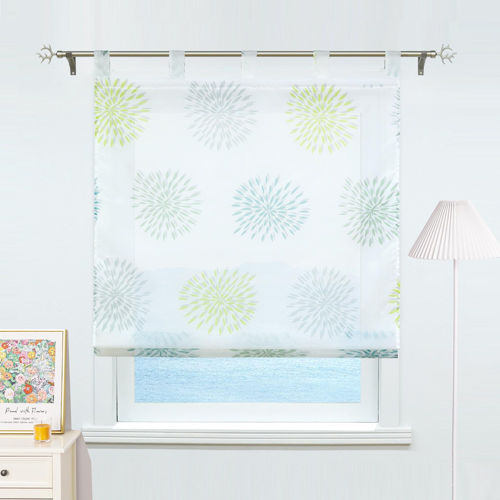 Eslir Roman Blind No Drilling Required Roman Curtain with Eyelets Transparent Curtains with Hooks Eyelet Roller Blind with Circle Motifs Modern Voile Purple W x H 100 x 140 cm 1 Piece