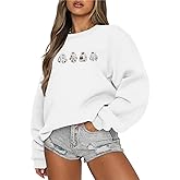Fiscrat Halloween Spooky Season Oversized Sweatshirt Women Cute Ghost Sweatshirts Fall Embroidered Sweater Pullover Top