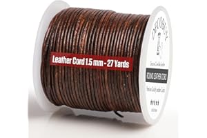 DECOBUY Leather Cord for Jewelry Making, Round Cording 1.5 mm Rope, 27 Yards Used for Crafts, Necklace String, Braiding - Distressed Rustic Brown