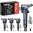 A-Premium Set of 4 Ignition Coil Pack and Iridium Spark Plugs Compatible with Toyota Corolla 1999-2008, Matrix 2003-2008 & Chevrolet Prizm 1999-2002, L4 1.8L