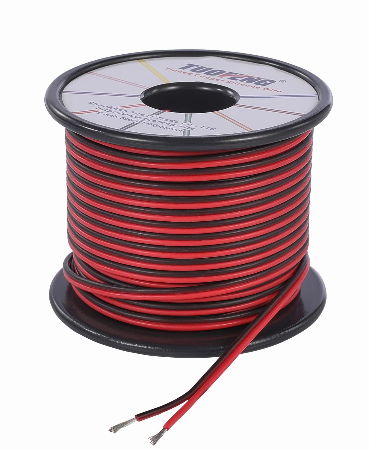 TUOFENG 22 AWG Wire, 0.32mm² Electrical Wires 100 ft/30 m 2 Conductor Parallel Wire -22 Gauge Flexible Silicone Wires of Stranded Tinned Copper Wires, Solder Through Quickly