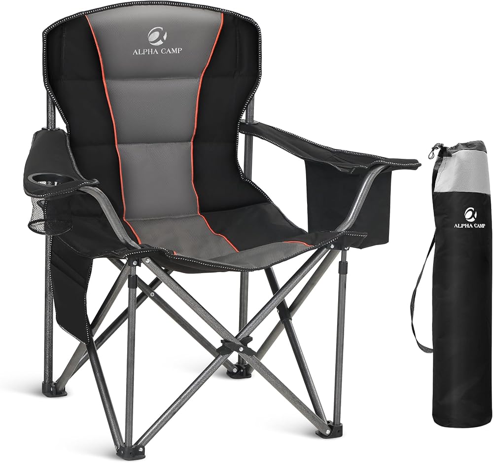 ALPHA CAMP Camping Chair Heavy Duty Up to 200 kg Folding Chair with Cup Holder