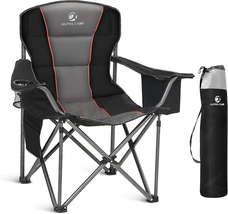 ALPHA CAMP Camping Chair Heavy Duty Up to 200 kg Folding Chair with Cup Holder