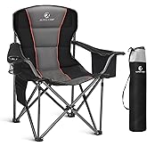 ALPHA CAMP Oversized Folding Camping Chair, Heavy Duty Portable Lawn Chairs with Cooler Bag, Side Pocket & Cup Holder, Folding Chairs for Outside Support 450 LBS