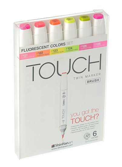 Touch Brush Marker Flourescent Colors 6er Set