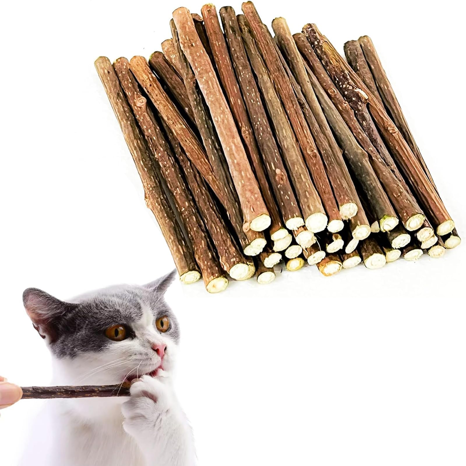 KPSRFG 50 PCS Catnip Sticks For Cats, Cat Dental Chew Sticks, Matatabi Cat Dental Care, Silvervine Cat Teeth Cleaning Dental Sticks, Kitten Teething Toys for Indoor Cats 50 pcs