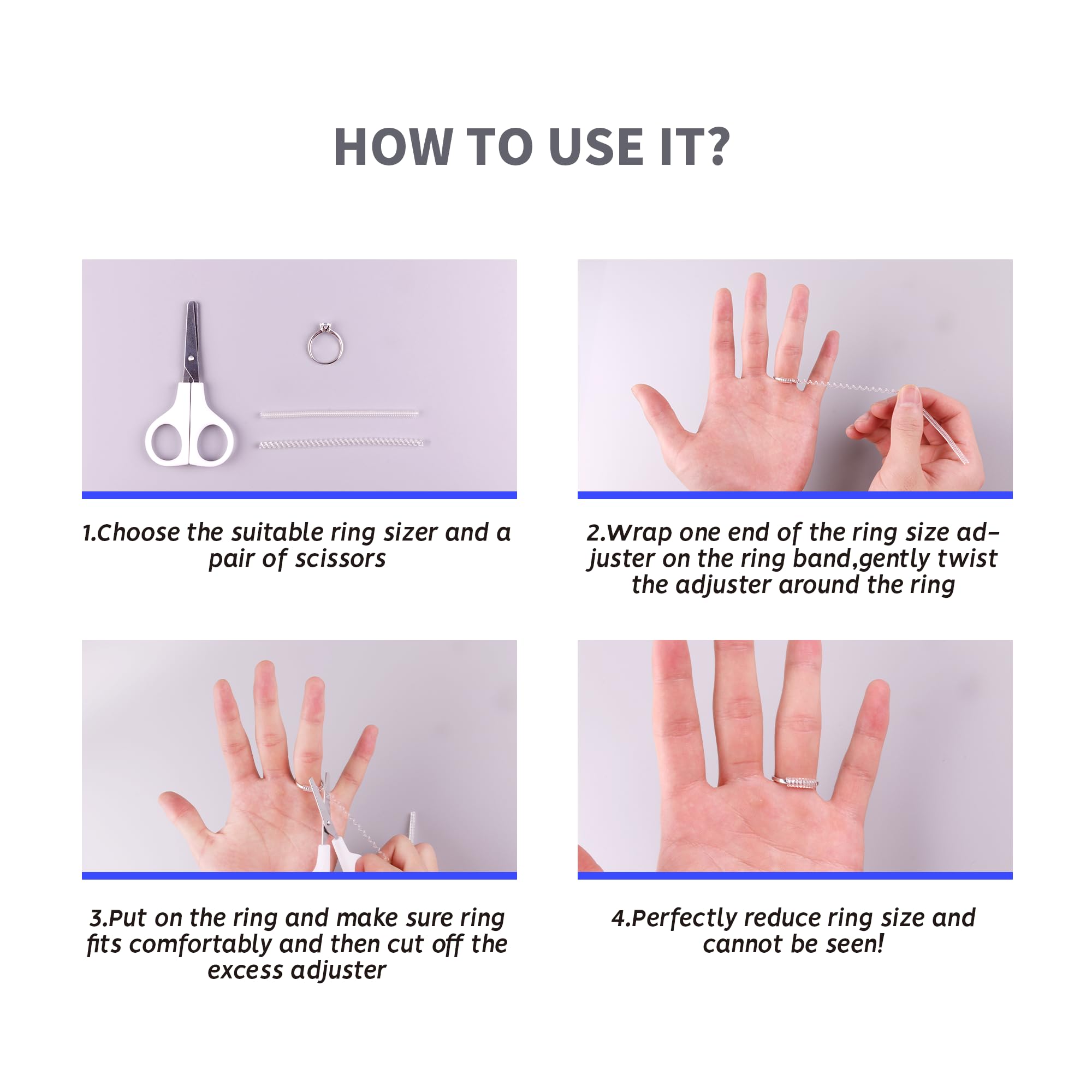 Ring Size Adjuster for Loose Rings,12 Pack-4 Sizes Invisible Transparent Silicone Guards Clip Jewelry Fitter Resizer,Fit Almost Any Ring for Women and Men