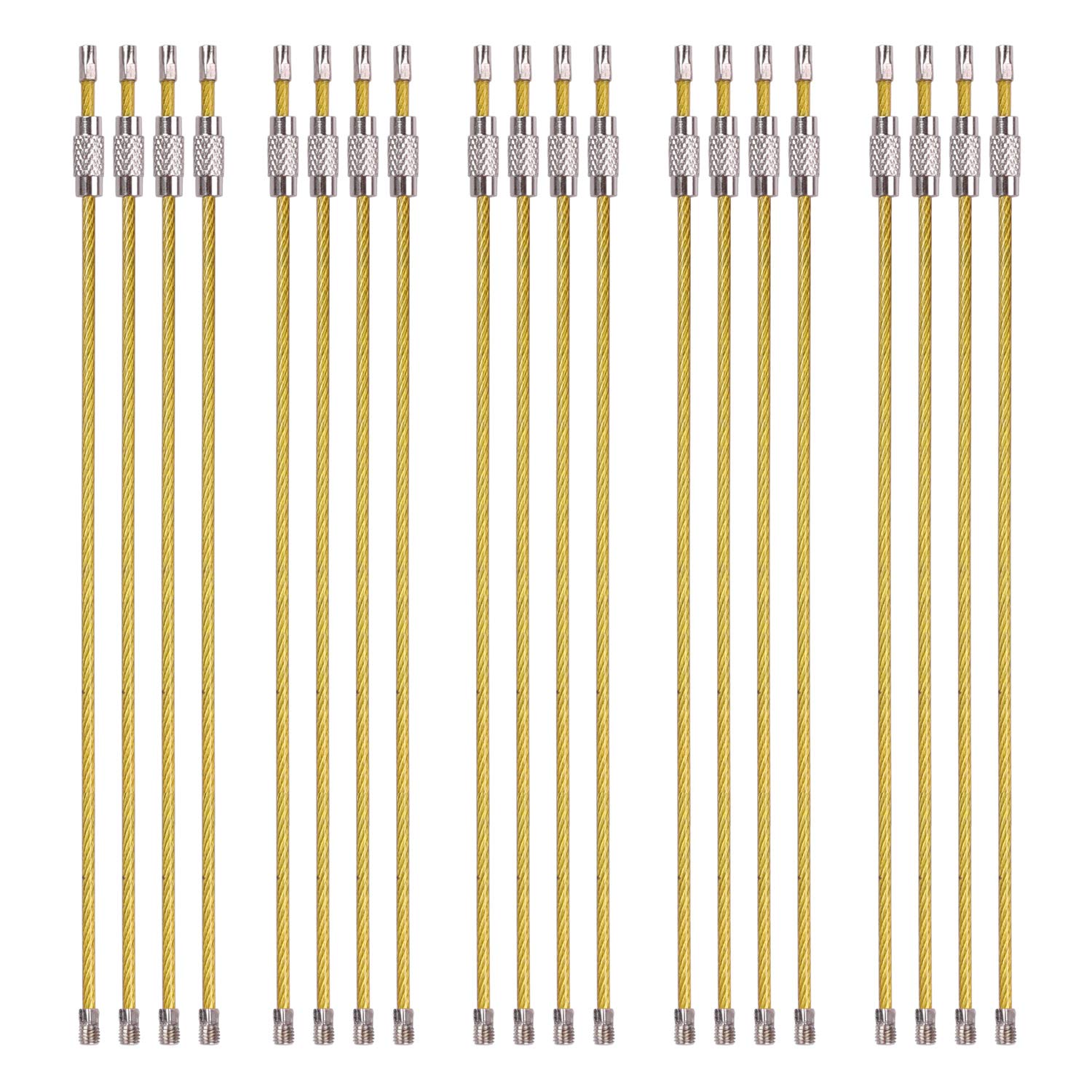 BEYEE Keychains of colored Nylon Coated Stainless Steel Wire Ring 6.3‘’ Aircraft Key Ring Loops for Hanging Luggage Tags or ID Tags (20, Yellow)