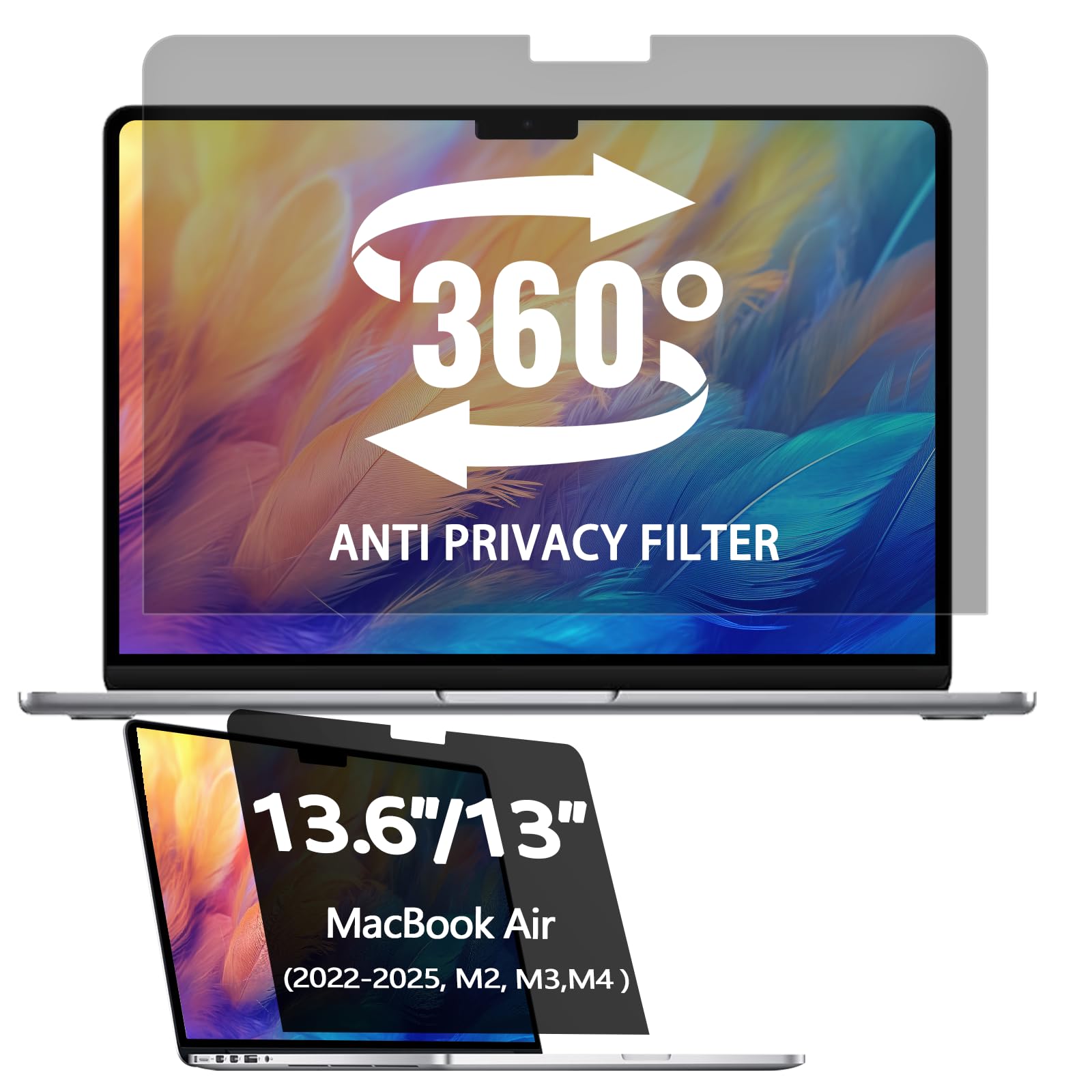 Photo 1 of 360° Privacy Screen Protector for MacBook Air 13.6/13 Inch (2022-2025, M2, M3?M4), Privacy Screen Filter for MacBook Air 13.6 Inch, Anti-Spy/Anti Fingerprint/Anti Blue Light/Anti Glare