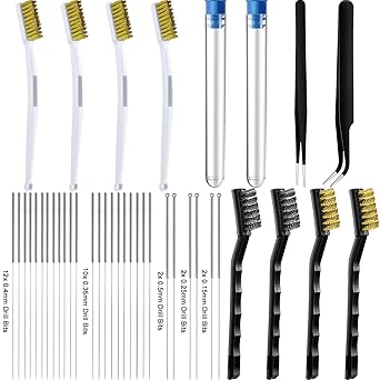 Amazon Com 40 Pieces 3d Printer Nozzle Cleaning Kit 28 Pieces 0 15 Mm 0 25 Mm 0 35 Mm 0 4 Mm 0 5 Mm Nozzle Cleaning Needles With Storage Box 8 Pieces Cleaning Copper Wire Toothbrushes 2 Pieces Tweezers Industrial Scientific
