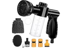 BOBOKA Pup Pony Jet Dog Wash 7 Pieces Pet Bathing Tool Set Include Hose Nozzle Foam Sprayer with Connectors, Dog Rubber Comb Brush and Wash Mitt, for Showering Pet, Car Wash and Watering Plants