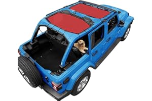 Coverspec JL Top Sun Shade Roof Compatible with Jeep Wrangler 2 or 4 Door 2018 to 2023 Sunshade Sunroof Blocks UV Wind Noise Cherry Red Mesh for Front and Rear 2 pcs