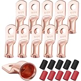 XHF 10PCS 4 AWG-1/4 Heavy Duty Battery Cable Lugs Shrink Tubing(UL) | Wire Ring Terminals Copper Battery Cable Ends Eyelets Electrical Battery Connectors
