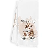 WFSM Coffee Gnomes Kitchen Towels - Coffee Bar Decor Towels, 16×24 Inches