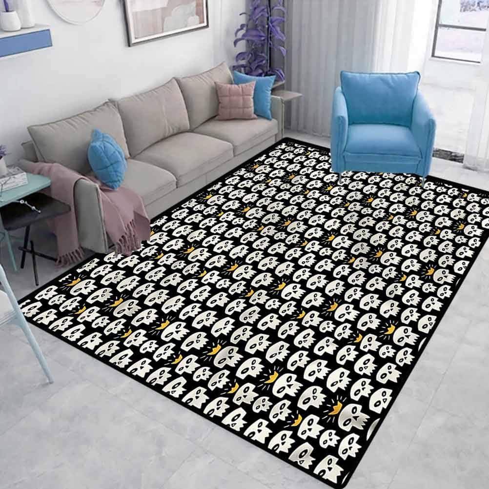 Skull Home Sports Rugs Scary Sharp Teeth and Crowns Carpet Protector for Desk Chair Modern Home Decoration Carpet W6 x L7 Feet