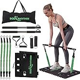 BODY RHYTHM Portable Home Gym Workout Equipment - Includes 150 lbs Resistance Bands, Collapsible Bar, Handles and More - Full Body Workouts System for Women & Men.