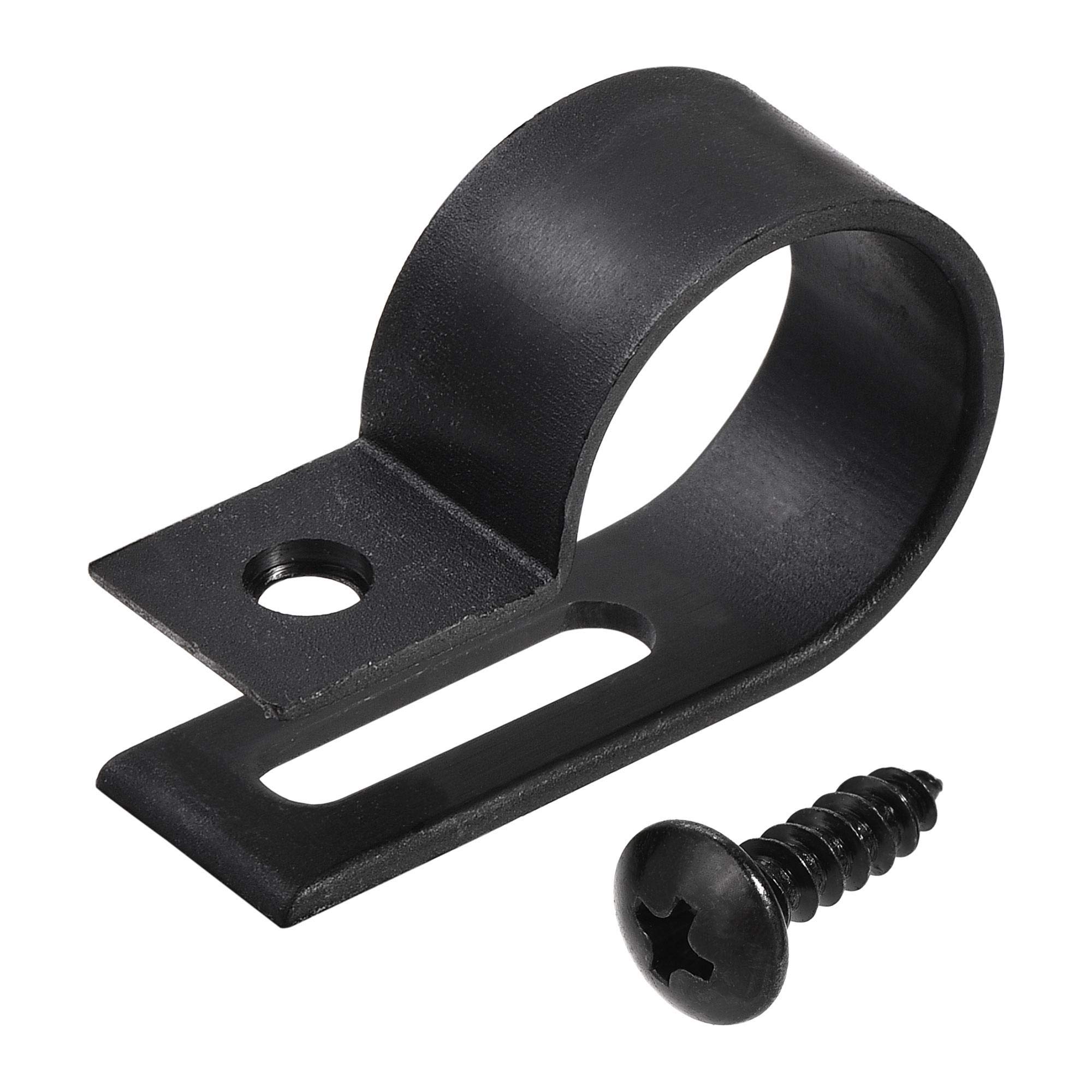 sourcing map 19mm Nylon R Type Cable Clip Wire Clamp with Screws Black 50pcs