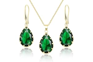 Linawe Crystal Jewelry Sets for Women, Diamond Pendant Necklace, Rhinestone Drop Dangle Earrings, Matching Wedding Jewelry, Birthstone Cubic Zirconia, 14K Gold/Rose Gold/Silver Tones