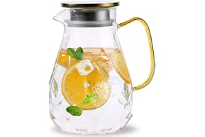 Auxmeware - Heat Resistant Glass Pitcher with Lid and Spout, Glass Iced Tea Pitchers Beverage Pitchers for Fridge, Glass Wate