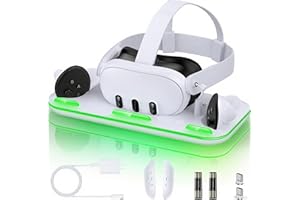 NINXGLOY Charging Dock for Meta Quest 3, Magnetic Charging Dock for Quest 3 VR Headset & Controllers, Three Charging Indicators, Charging Stand with 2 Rechargeable Batteries