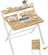 GreenForest Foldable Desk Oak No Assembly Small Desk with Monitor Shelf view 1