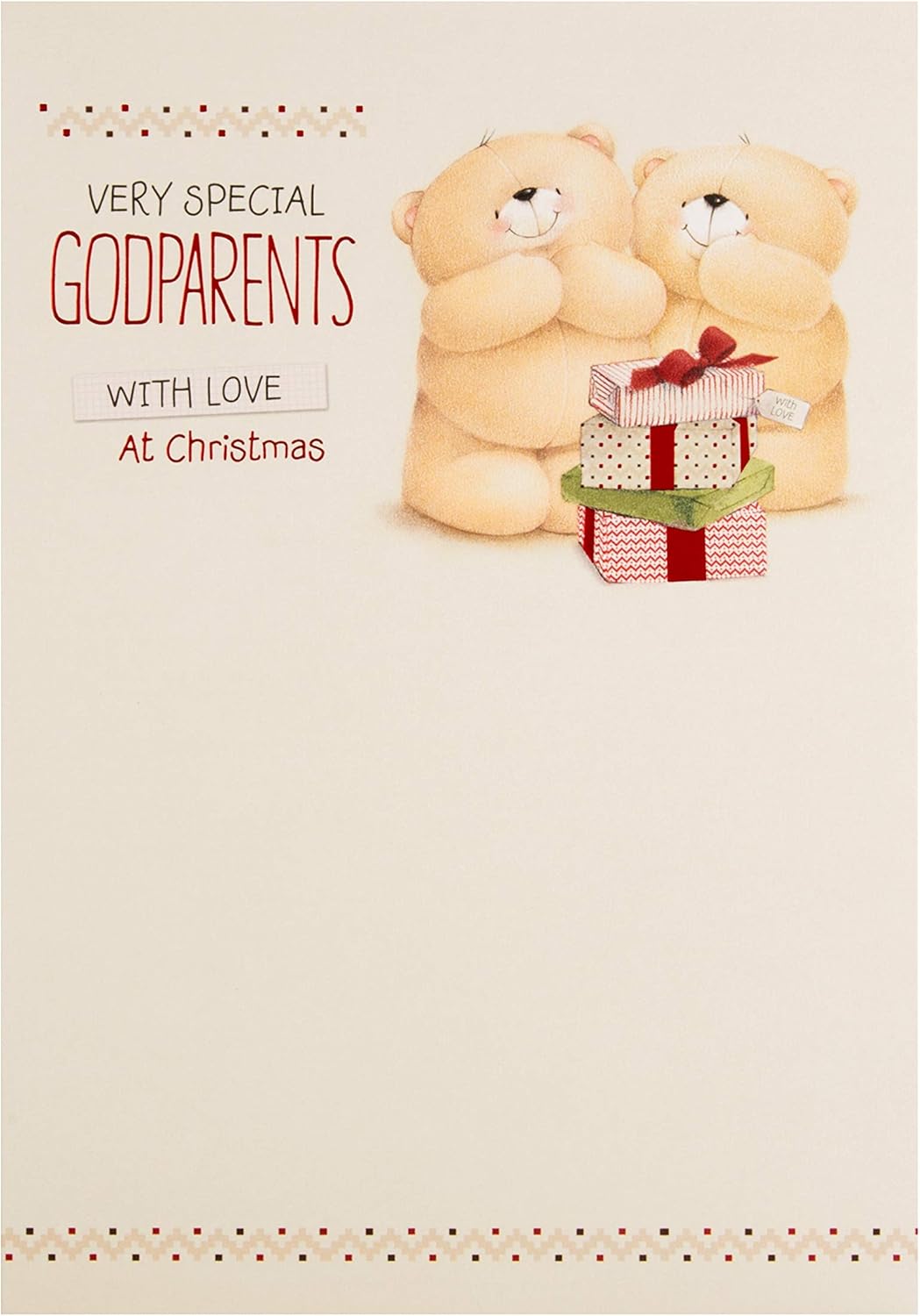 Hallmark Christmas Card for Godparents - Cute Forever Friends Design, brown|white|orange|yellow|beige