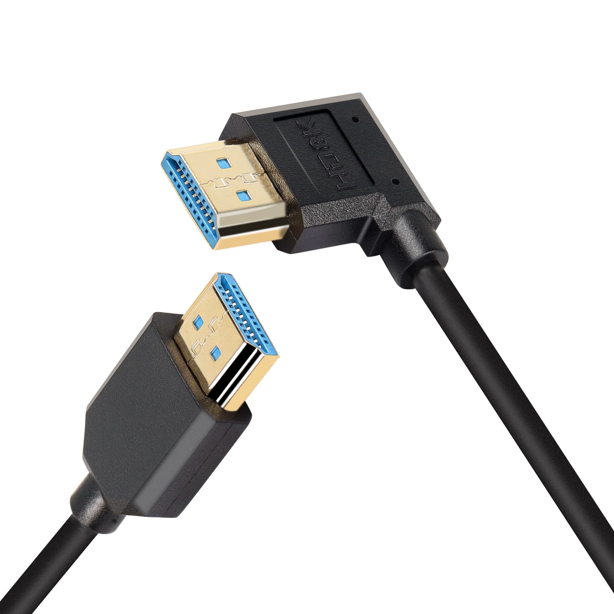 PNGKNYOCN 8K HDMI 2.1 Short Cable,1FT/0.3M 90 Degree Ultra High Speed HDMI Cable Left Bend HDMI Male to Male Cable Support 8K@60Hz,Dynamic HDR,HDCP 2.2&2.3, eARC (Left/0.3m)