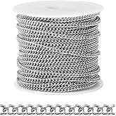 [66 FT] Stainless Steel Curb Chains Bulk for Jewelry Making, 2mm 304 Stainless Steel Flat Twisted Links Curb Chains Roll Spool for Jewelry Making DIY Craft
