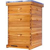 Thxbees 10-Frame Langstroth Bee Hive Complete Bee Hive Kit Beeswax Coated Include Beehive Frames and Waxed Foundation Sheets for Beekeeper (2 Deep Beehives Box &amp; 1 Medium Box, Unassembled)