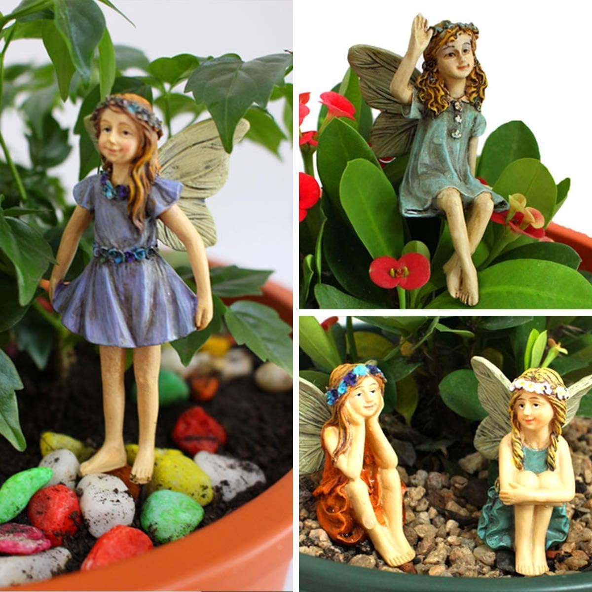 XILETU Miniature Fairies with Stable Stakes - 6 Different Fairies Patio Decor & Garden Ornaments Party Supplies Yard Stakes Decorative for Outdoor Christmas: Garden & Outdoor
