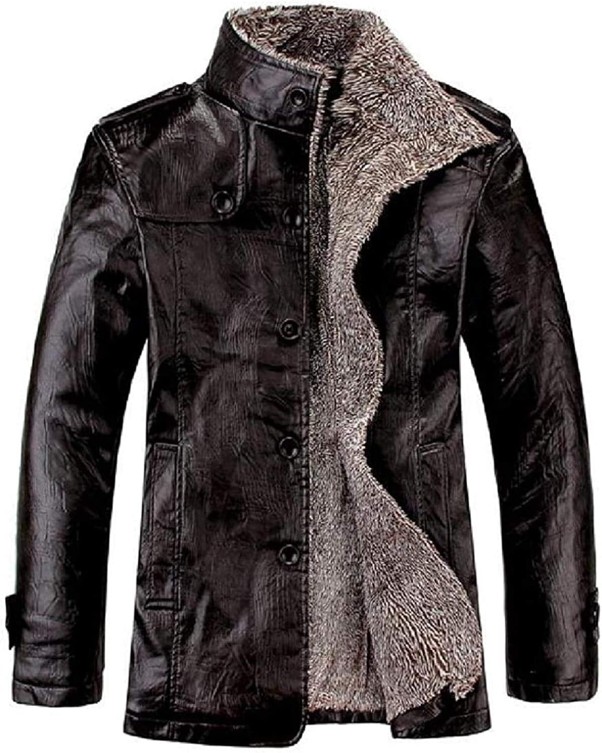 Men Outerwear Plus Size Mid Length Fleece Warm Pu Leather Fall Winter