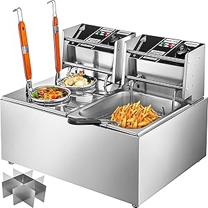 VEVOR Stainless Steel Deep Fryer, 3 in 1 Dual Tank Deep Fryer 20L Countertop Fryer Dual Tank, 5KW Dual Tank Fryer 140-392? Electric Deep Fryer w/Removable Basket, Pasta Noodles Cooker Oden Function