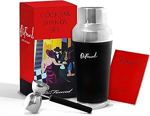 DiFound Cocktail Shaker Stylish Martini Shaker Gift Set | Mini Bar For Home | Professional Stainless Steel Cocktail Kit Drink Shaker & Handled Jigger (Black) | 14 Cocktails Recipe Book