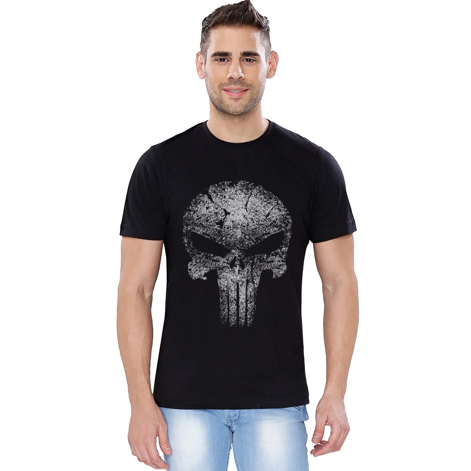 the souled store marvel punisher skull (glow in the dark) superhero cotton t-shirt for mens from