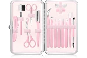 NXPPYY Eyebrow Kit, 17 in 1 Tweezers for Women Facial Hair, Hair Scissors with Comb, Eyebrow Trimmer, Brow Brushes, Hair Tools Travel Bag, Professional Grooming Tweezer Set