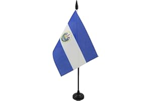 El Salvador Table Flag 4'' x 6'' - Salavadorian Desk Flag 15 x 10 cm - Black plastic stick and base - AZ FLAG
