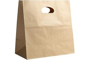 PTP BAGS Natural 11" x 6" x 11" Die Cut Tote Bags [Pack of 50] Kraft Paper Gift, Food Service Bags
