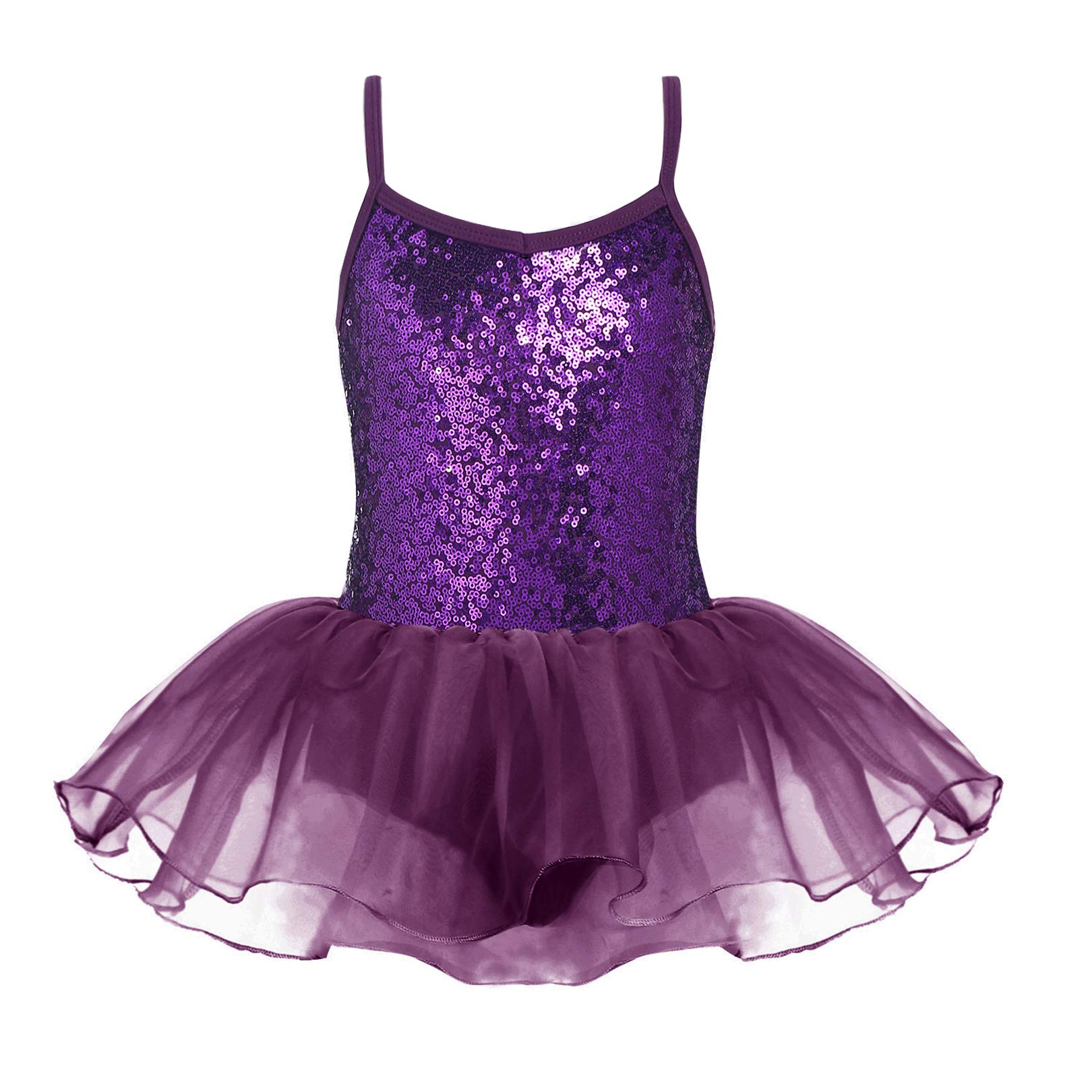 Zaclotre Kids Little Girls Sequin Sparkly Strap Leotards for Dance Ballet Casual Dress