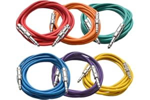 Seismic Audio SATRX-10BGORYP 6 Pack of Multi Color 10' 1/4"TRS to 1/4" TRS Patch Cables