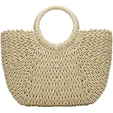 YYW Straw Bags for Women,Hand-woven Straw Large Bag Round Handle Ring Tote Retro Summer Beach Rattan bag
