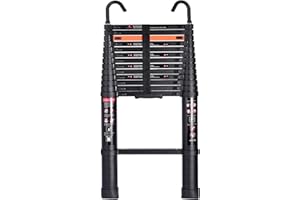 SINMEIRUN 17.5FT Telescoping Ladder,Aluminum Collapsible Ladder with 2 Detachable Hooks,Portable Extension Ladder Black with Storage Strap for Home Garden RV Roof Camper