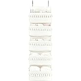 Dahey Over The Door Organizer Boho Nursery Storage Decor Closet Hanging Organizer with Tassels Decoration for Bedroom Nursery Bathroom Apartments Dorm Pantry, 5 Pockets, White