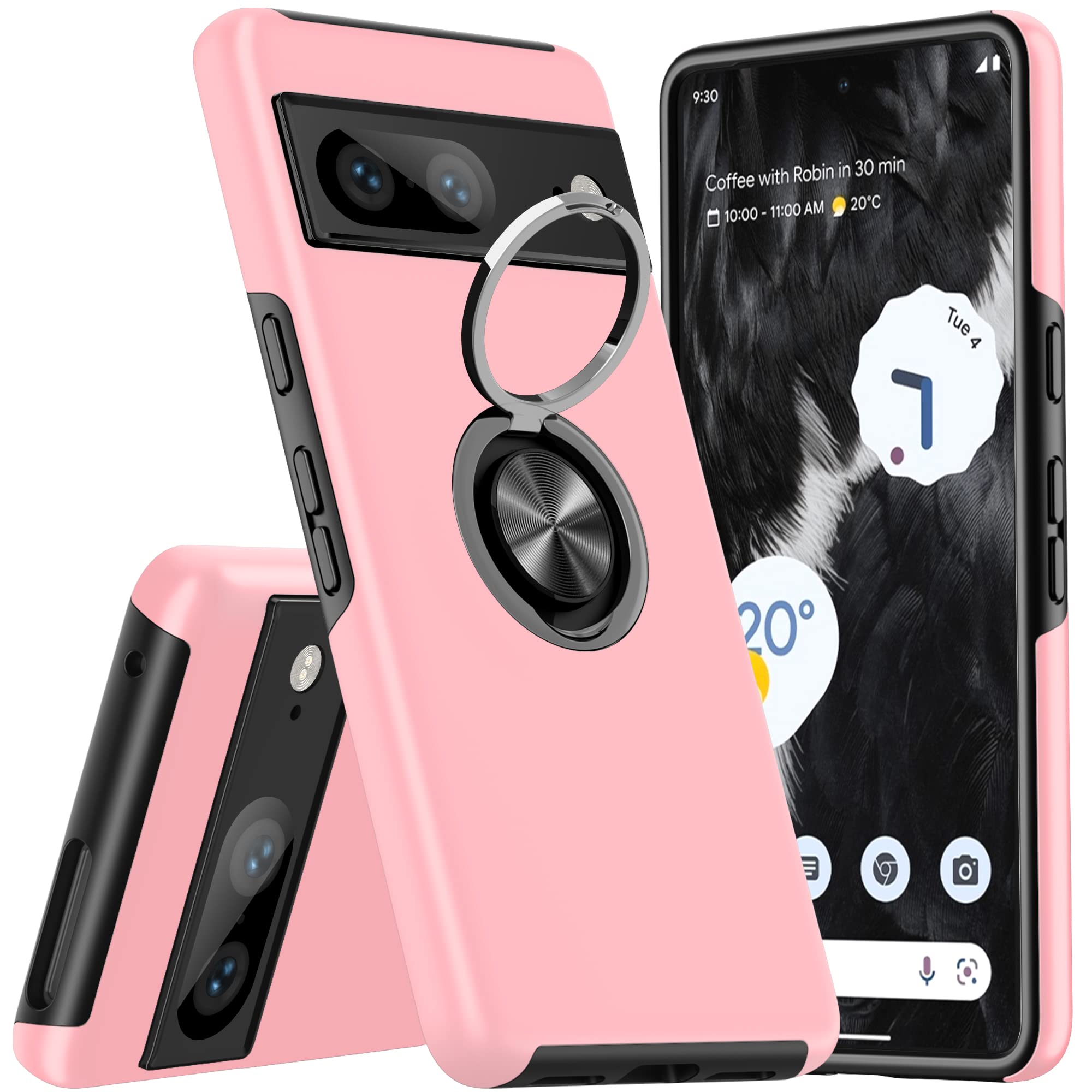 KRAFTCARE for Google Pixel 7 5G Case with Kickstand Ring, Upgrade Shockproof and Anti Scratch 360° Magnetic Ring Holder Stand Protective Phone Case Cover for Google Pixel 7 5G - Pink