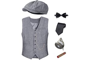 TOGROP 1920s Mens Costume Vest Hat Pocket Watch Accessories Set Adult Party Cosplay