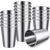 Baderke 16 Pack Stainless Steel Cups for Kids and Adult Pint Tumbler Metal Cups Stackable Tumbler Shatterproof Metal Drinking Glasses for Travel Outdoor Camping (12 Oz/ 350 ml)