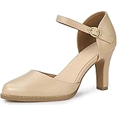 IDIFU IN3 Closed Toe Chunky High Heels Comfortable Dress Shoes for Women Pumps Vintage Heels Dressy Wedding Prom Bridal Party Work Office Business D'Orsay Pumps Shoes