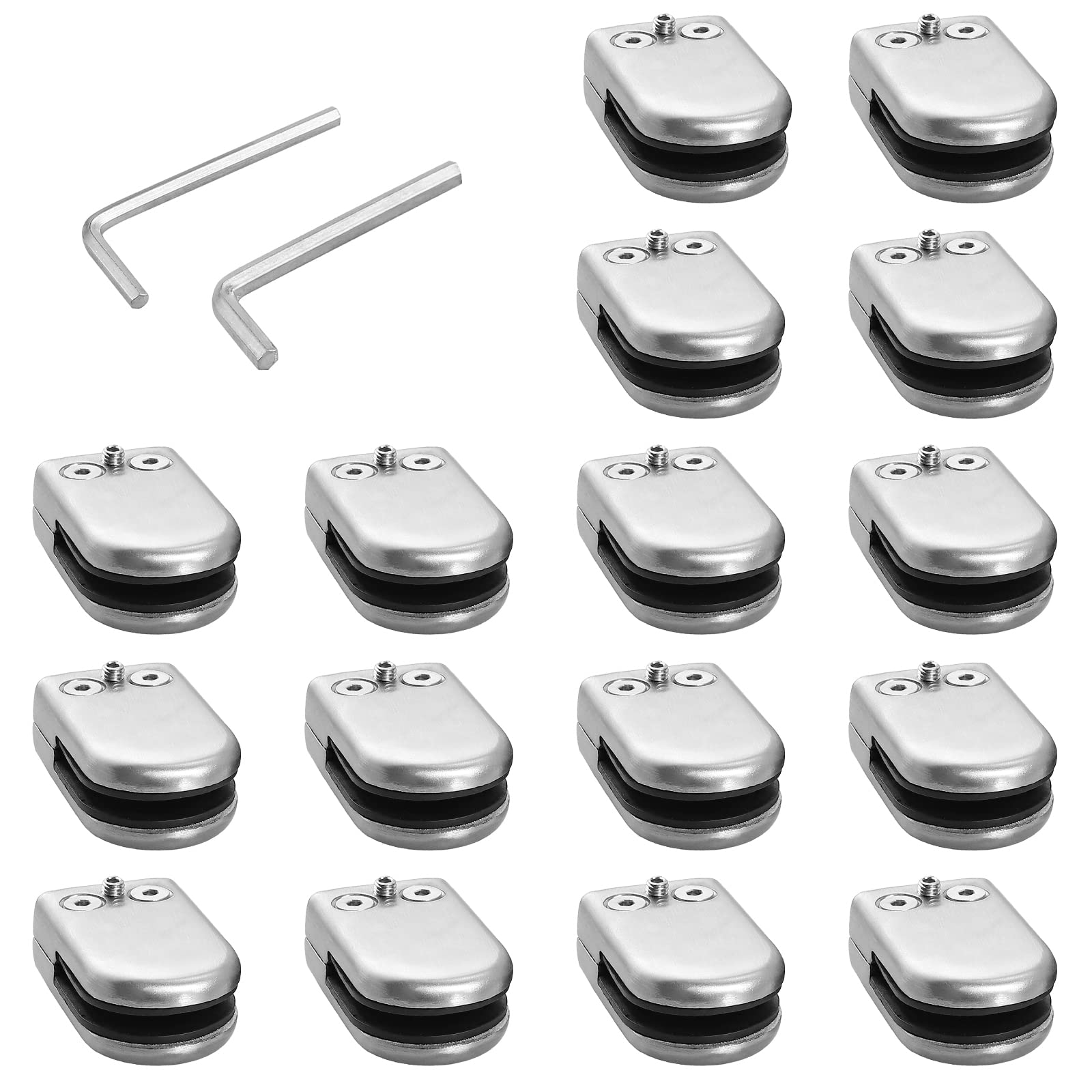 Proster Glass Clamps 16PCS 6-7mm Adjustable Stainless Steel 304 Glass Bracket Balustrade with Hexagon Diver for Handrail Staircase S Size -Silver