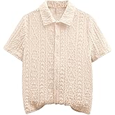 Verdusa Boy's Textured Button Down Shirt Short Sleeve Loose Collared Shirt Top