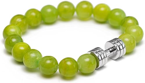 Pulsera de cuentas de jaspe verde, chapada en rodio, para ...